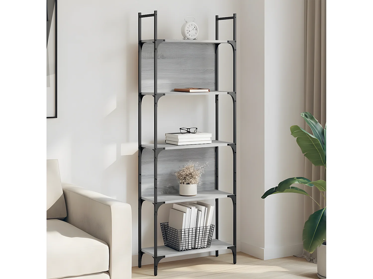 Boekenkast 5-laags 60,5x24x166,5 cm bewerkt hout grijs sonoma