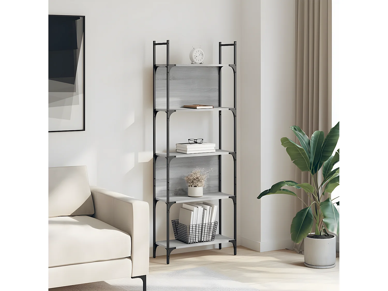 Boekenkast 5-laags 60,5x24x166,5 cm bewerkt hout grijs sonoma