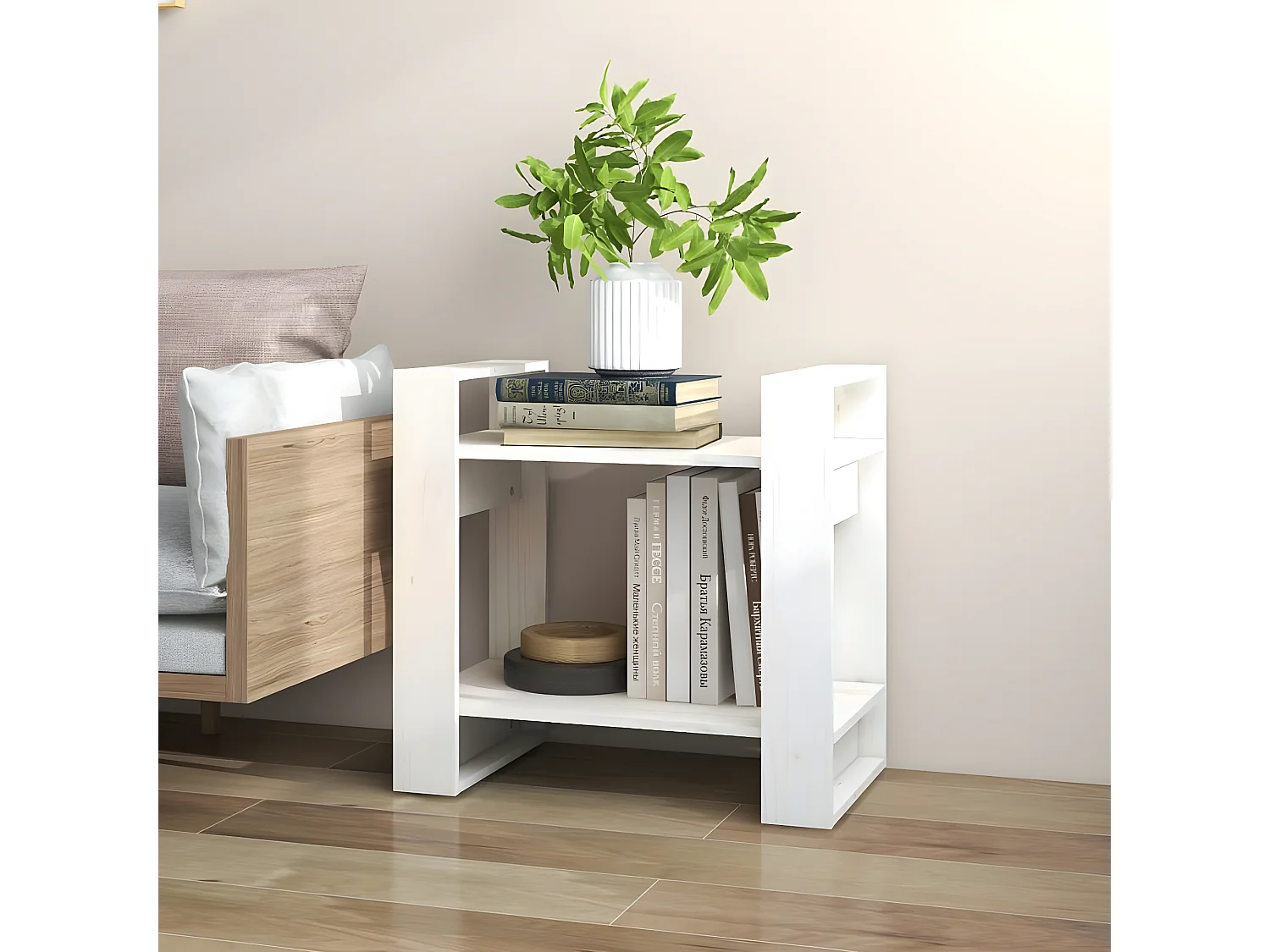 Bibliothèque/Séparateur de pièce Blanc 60x35x57 cm Pin solide