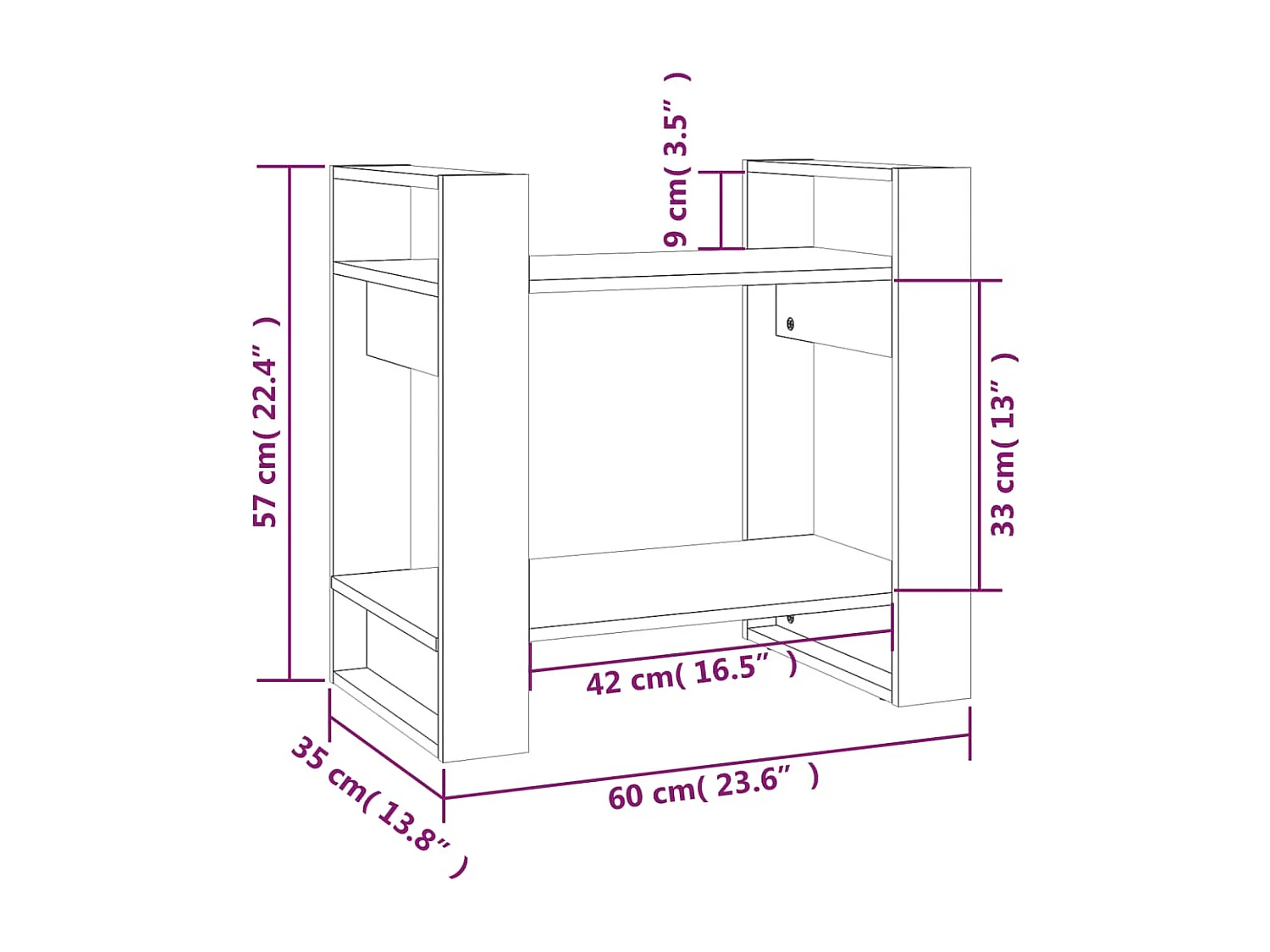 Bibliothèque/Séparateur de pièce Blanc 60x35x57 cm Pin solide