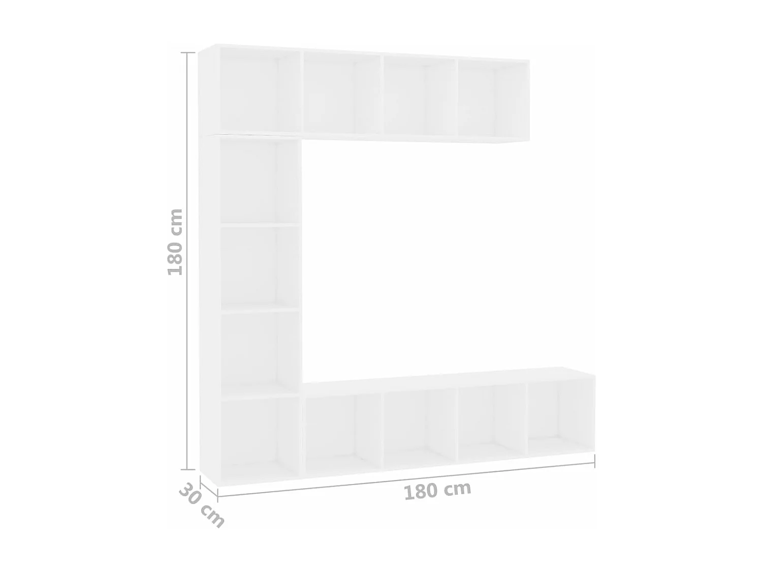 3-delige Boekenkast-/tv-meubelset 180x30x180 cm wit