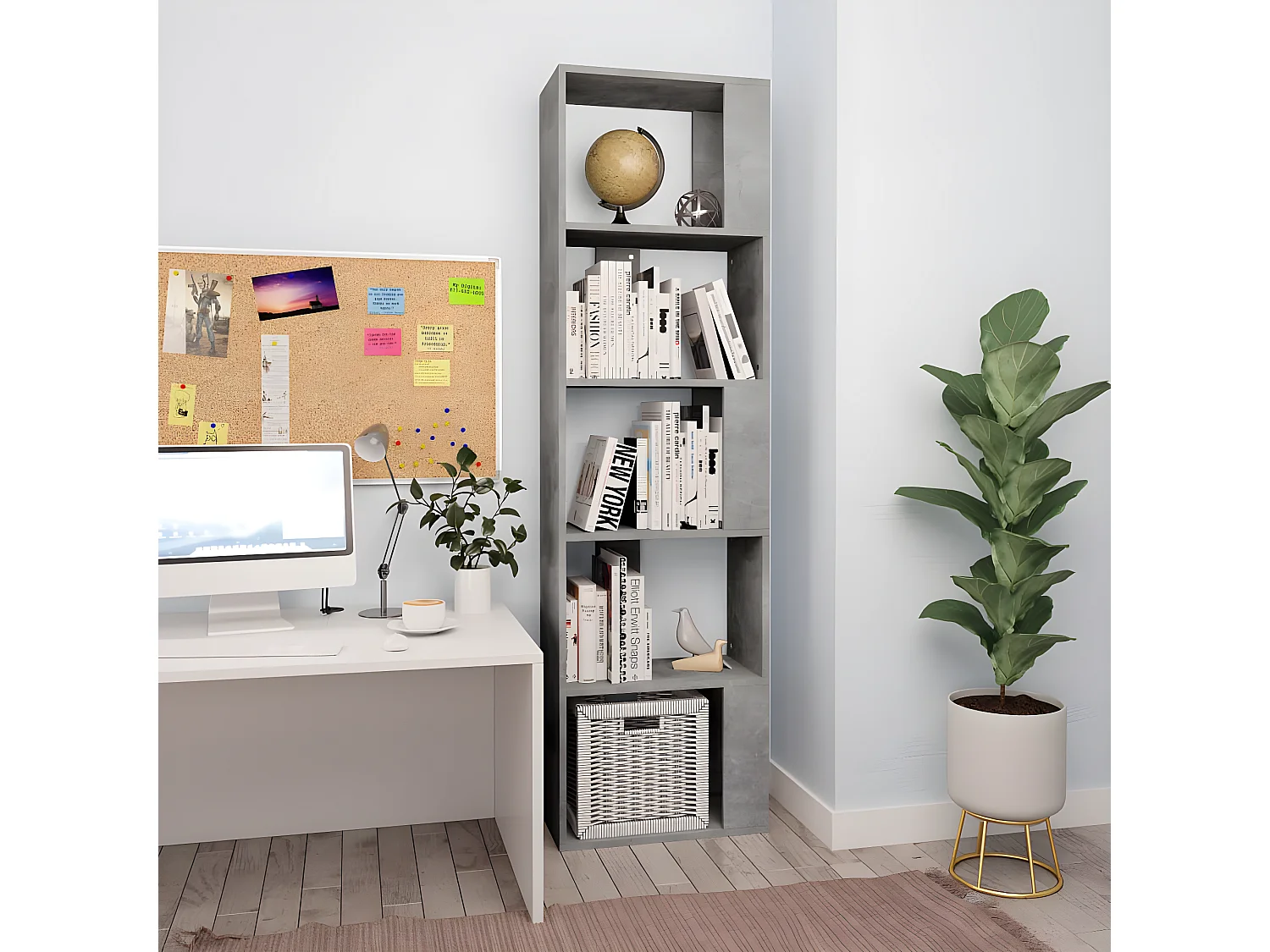 Boekenkast/kamerscherm 45x24x159 cm bewerkt hout betongrijs