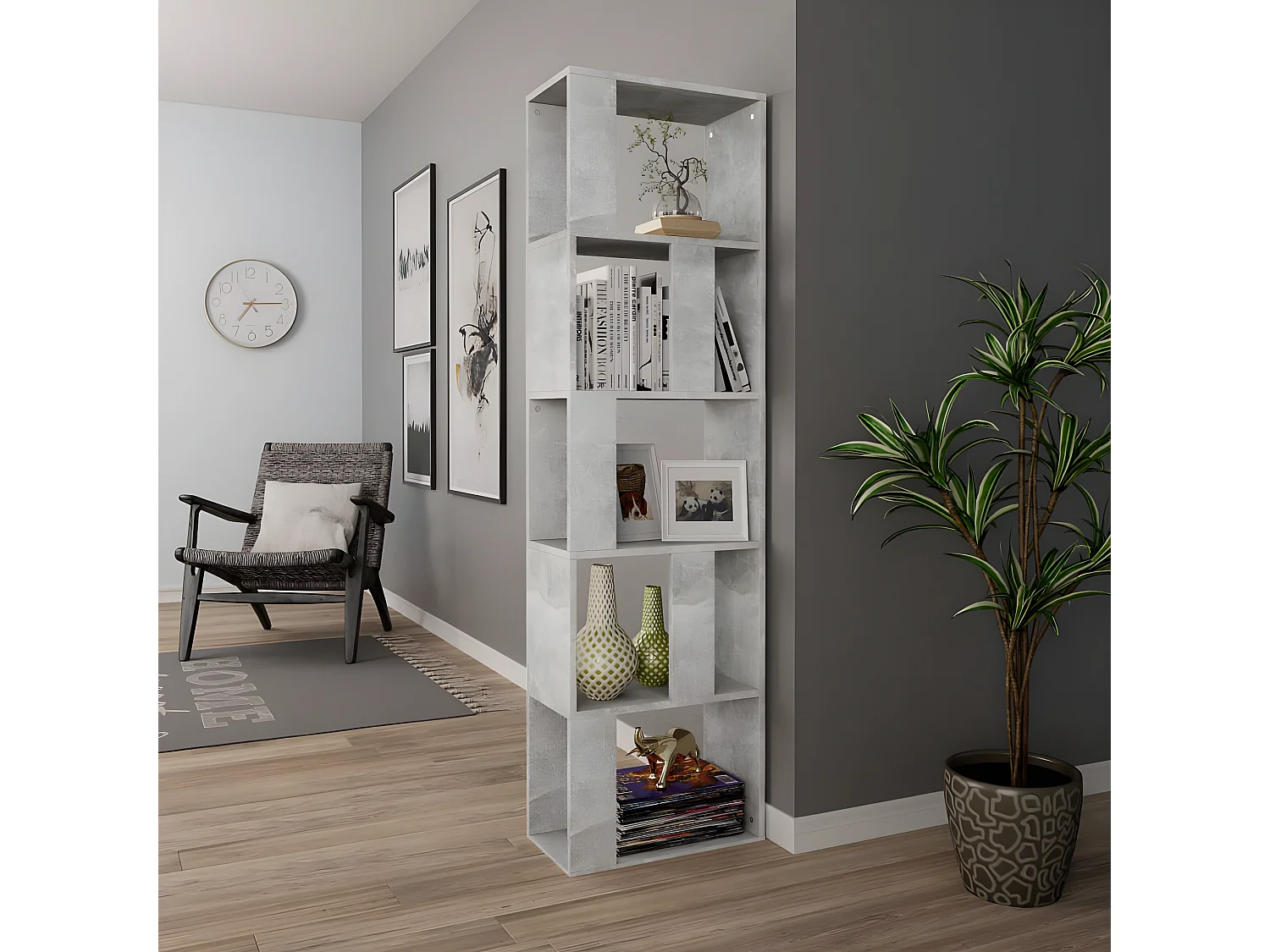 Boekenkast/kamerscherm 45x24x159 cm bewerkt hout betongrijs