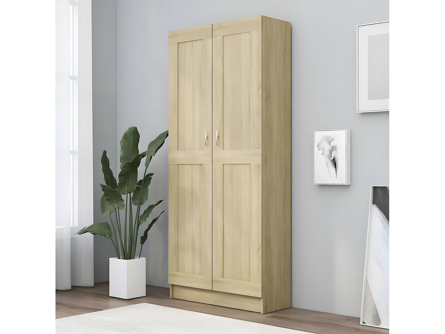 Armario de libros contrachapada color roble 82,5x30,5x185,5 cm