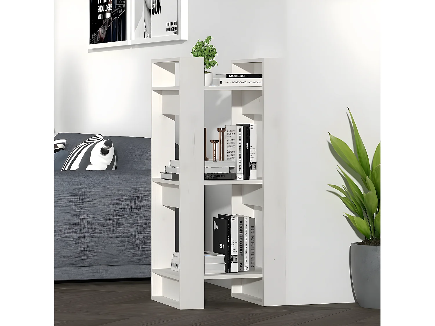 Bibliothèque/Séparateur de pièce Blanc 41x35x91 cm Pin solide