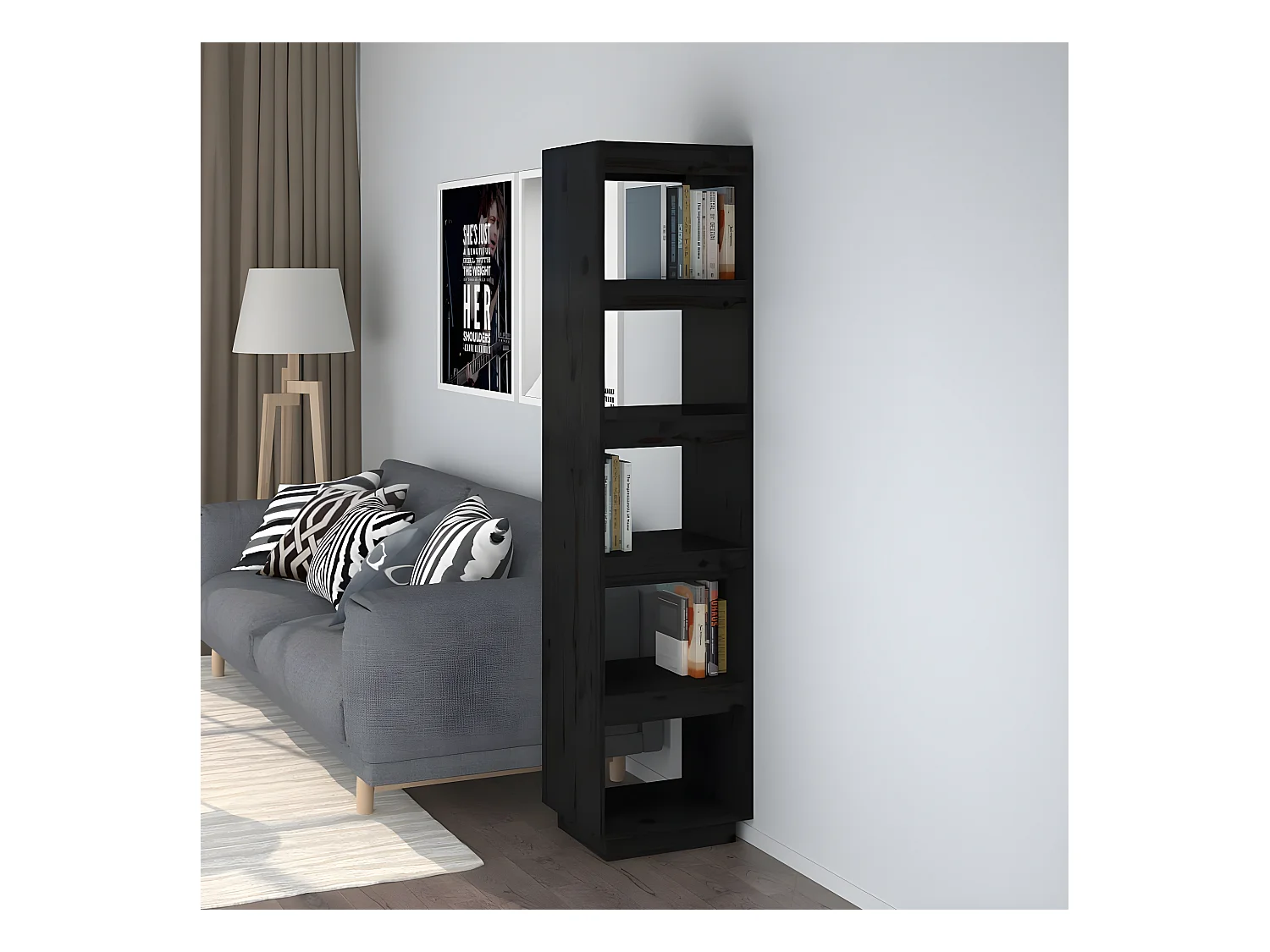 Bibliothèque/Séparateur de pièce Noir 40x35x167 cm Pin solide