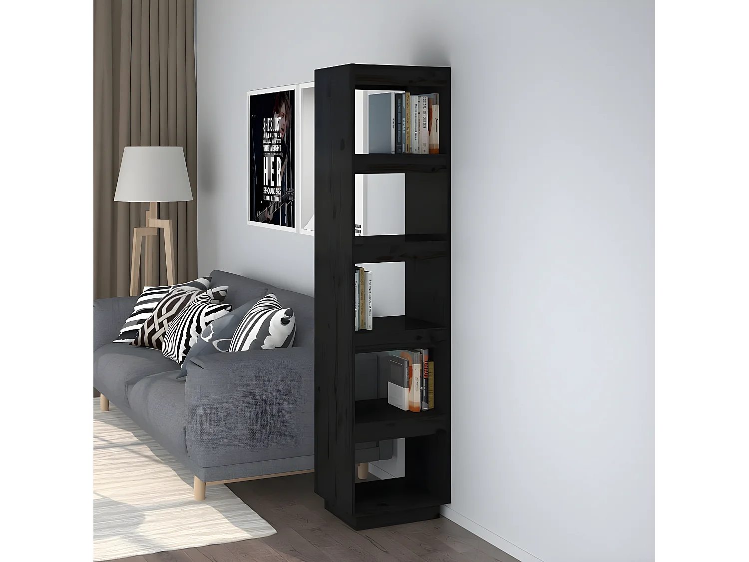 Bibliothèque/Séparateur de pièce Noir 40x35x167 cm Pin solide
