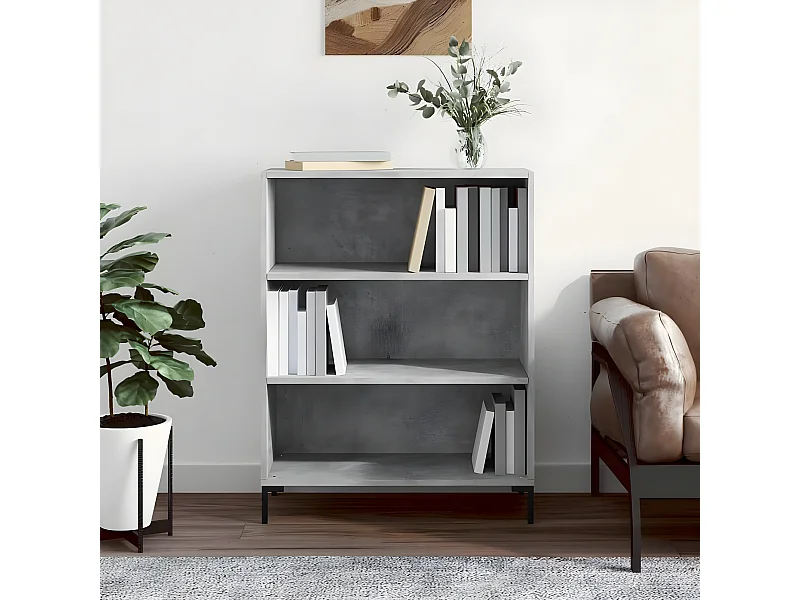 Bibliothèque gris béton 69,5x32,5x90 cm bois d'ingénierie