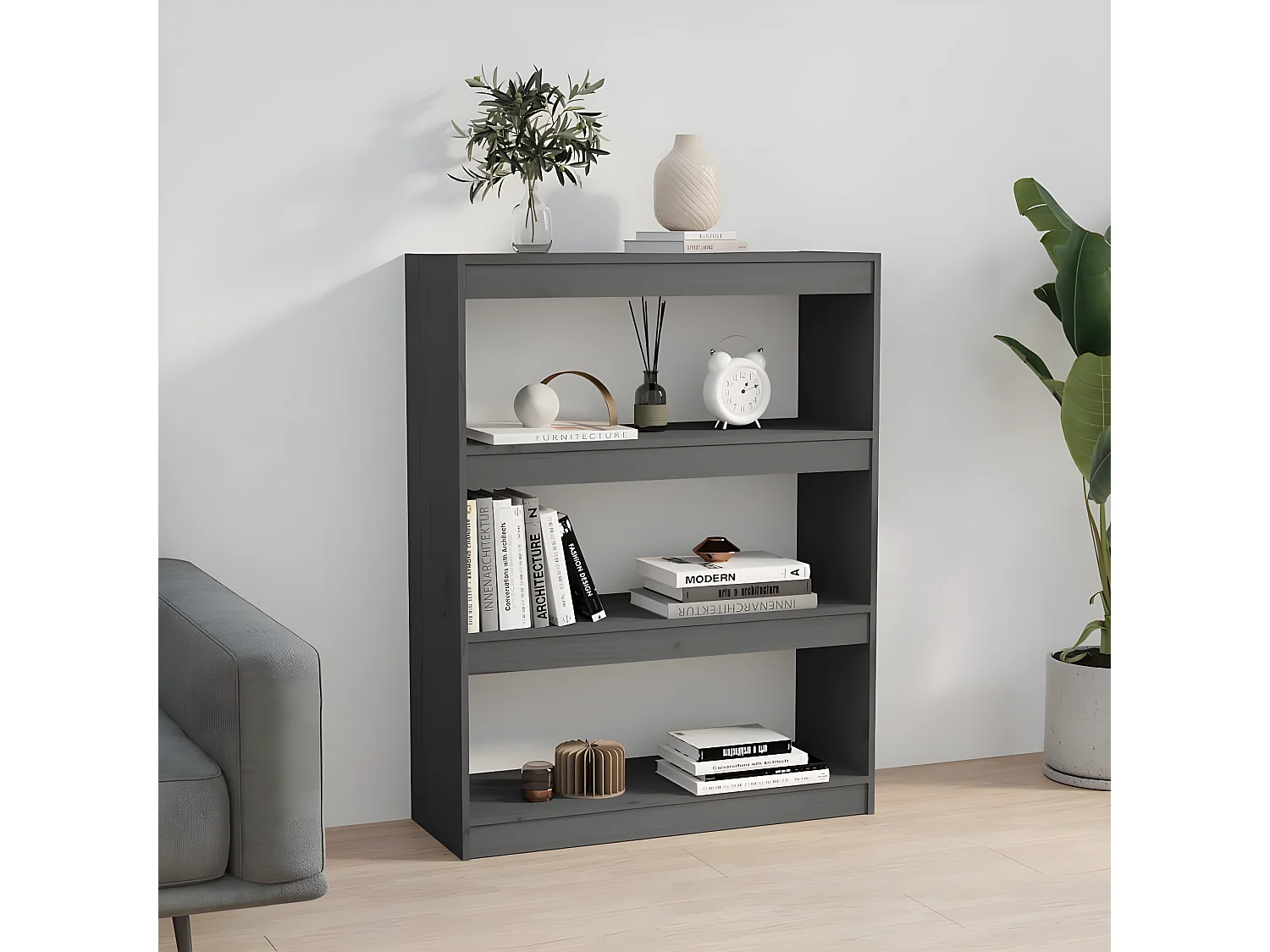 Bibliothèque/Séparateur de pièce Gris 80x30x103,5 cm Pin solide