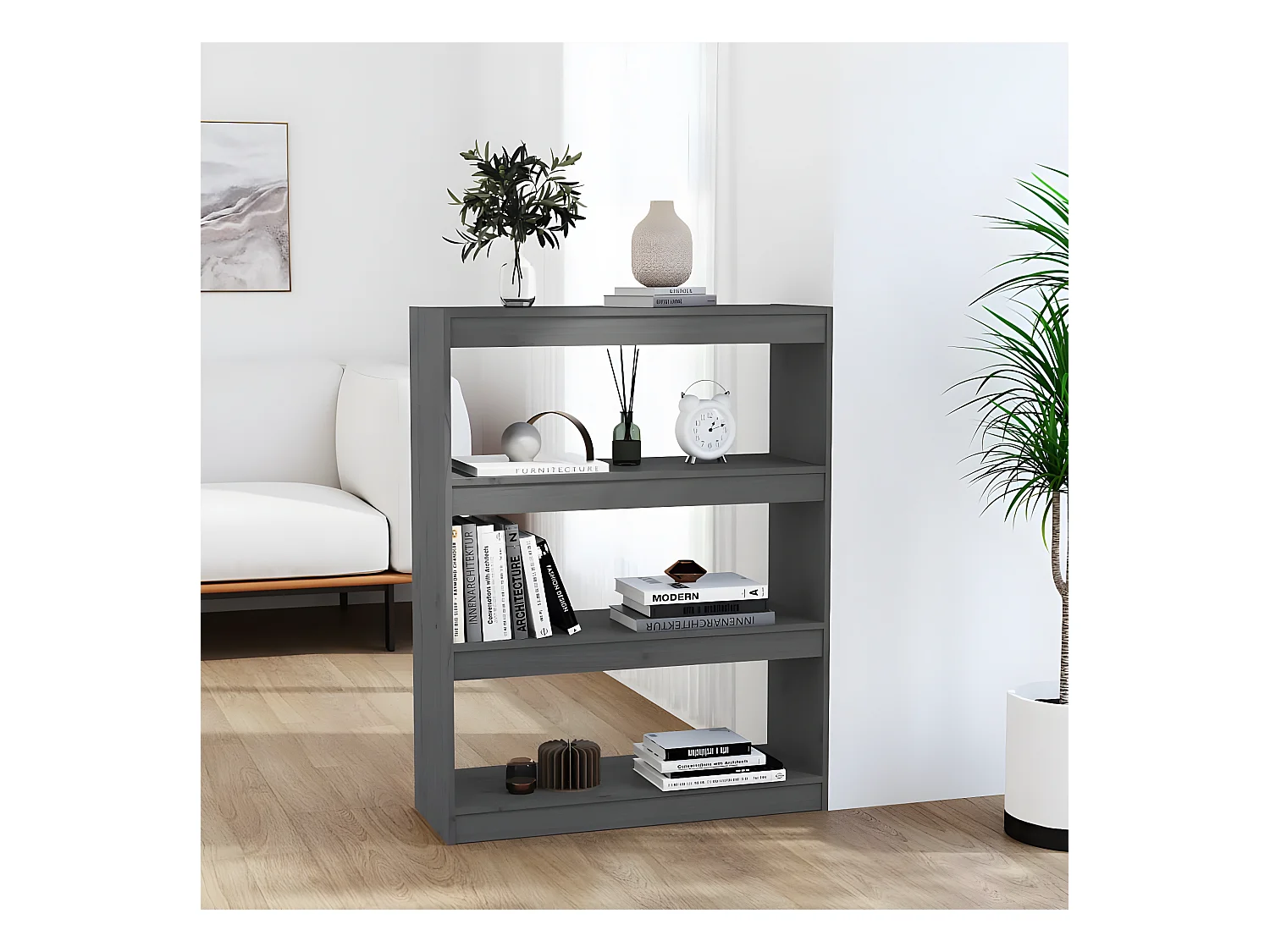 Bibliothèque/Séparateur de pièce Gris 80x30x103,5 cm Pin solide
