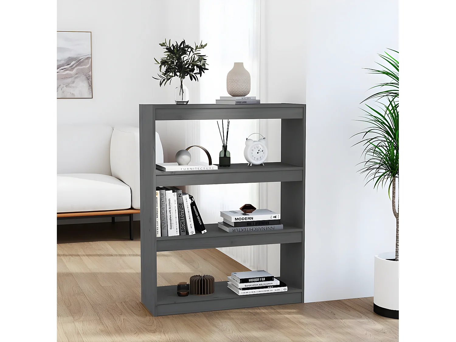 Bibliothèque/Séparateur de pièce Gris 80x30x103,5 cm Pin solide