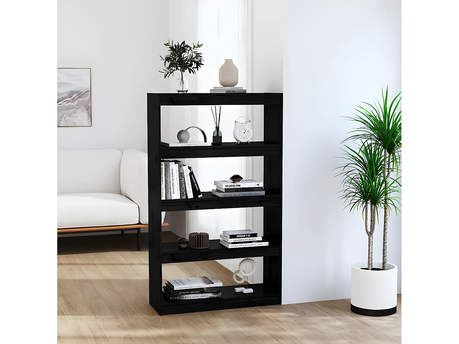 Bibliothèque/Séparateur de pièce Noir 80x30x135,5 cm Pin solide