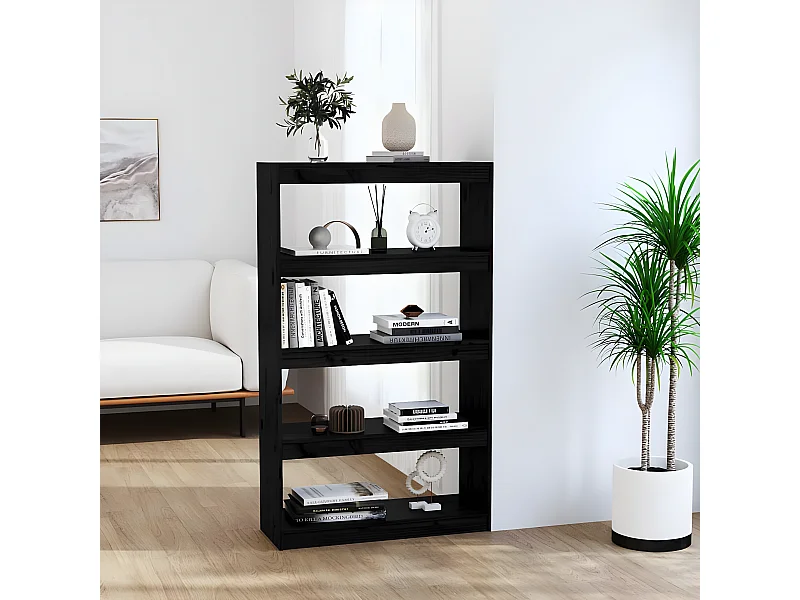 Bibliothèque/Séparateur de pièce Noir 80x30x135,5 cm Pin solide