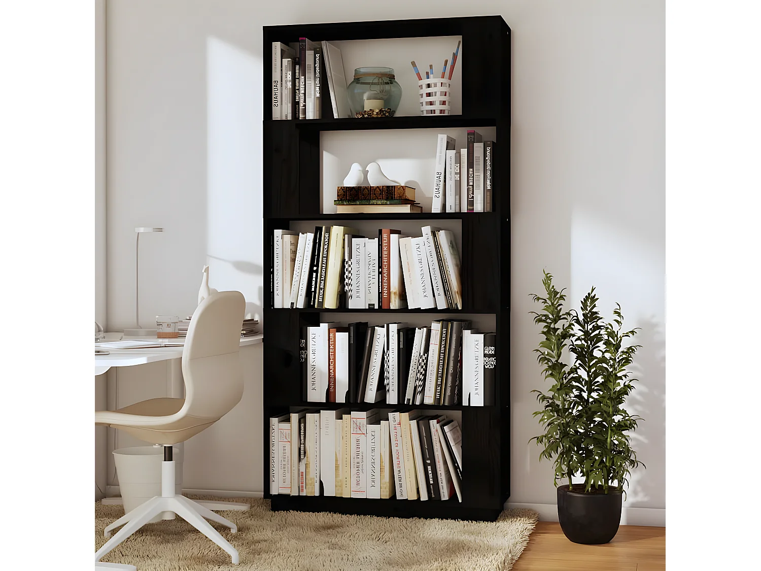 Bibliothèque/Séparateur de pièce Noir 80x25x163,5 cm Pin solide
