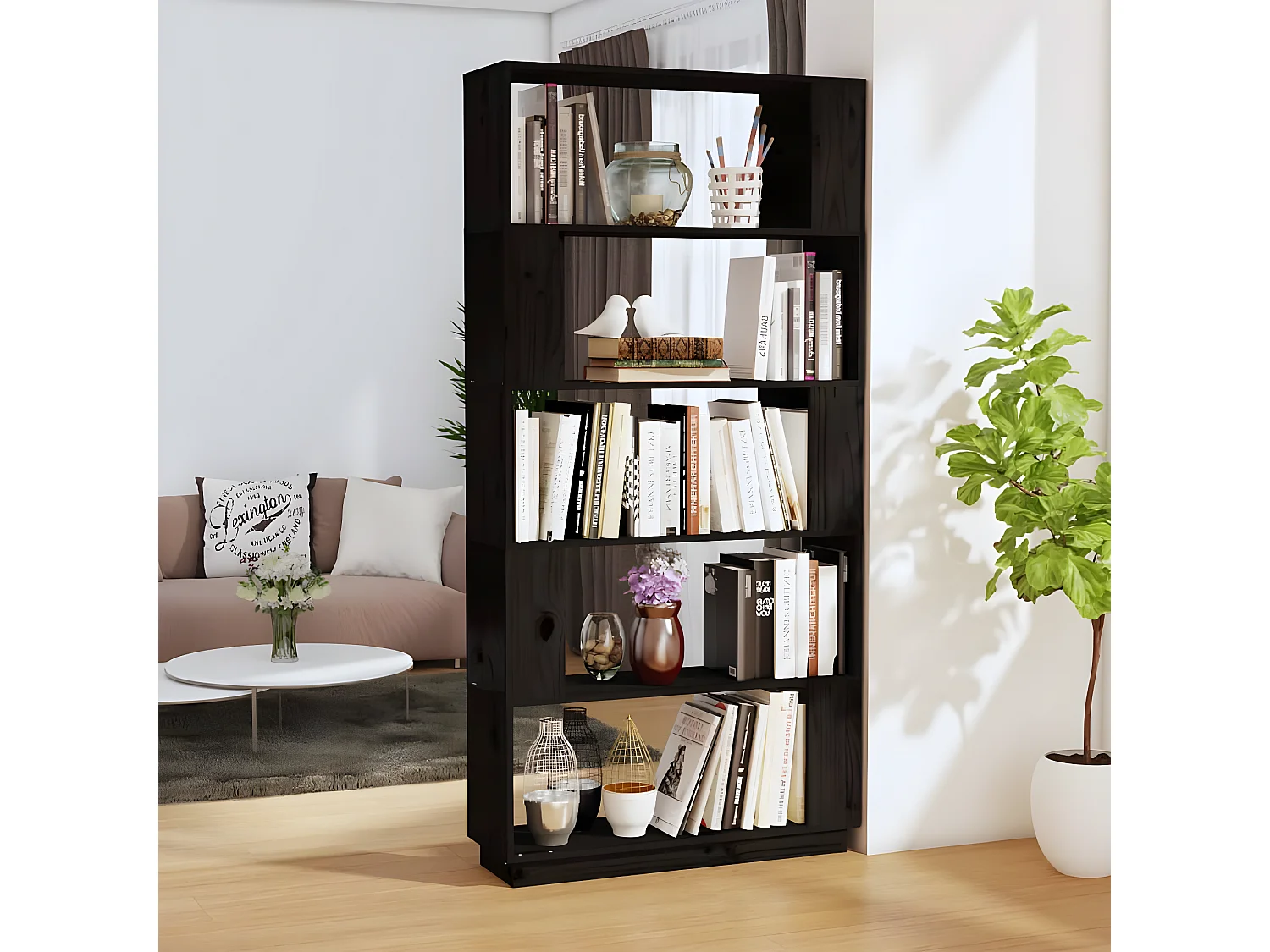 Bibliothèque/Séparateur de pièce Noir 80x25x163,5 cm Pin solide