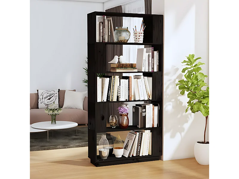 Bibliothèque/Séparateur de pièce Noir 80x25x163,5 cm Pin solide