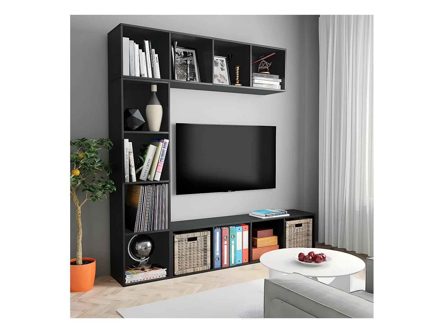 Ensemble de bibliothèque/meuble TV 3 pièces Noir 180x30x180 cm
