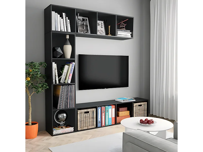 Ensemble de bibliothèque/meuble TV 3 pièces Noir 180x30x180 cm