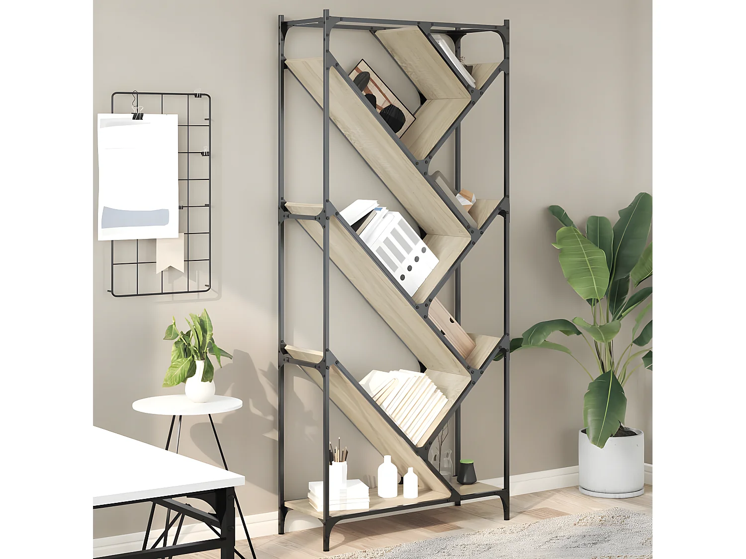 Estantería madera ingeniería y metal roble Sonoma 79x30x180 cm