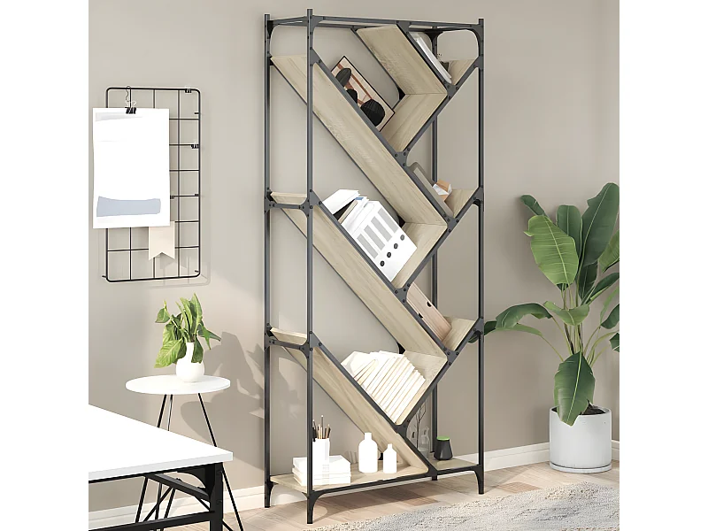 Bibliothèque chêne sonoma 79x30x180 cm bois ingénierie et métal
