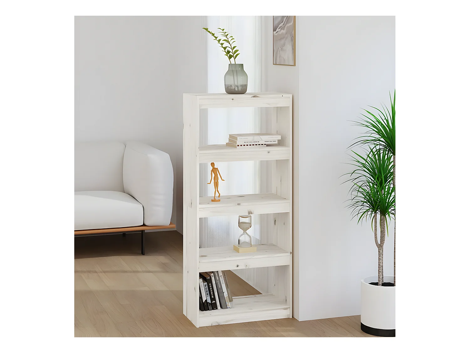 Bibliothèque/Séparateur de pièce Blanc 60x30x135,5cm Pin solide