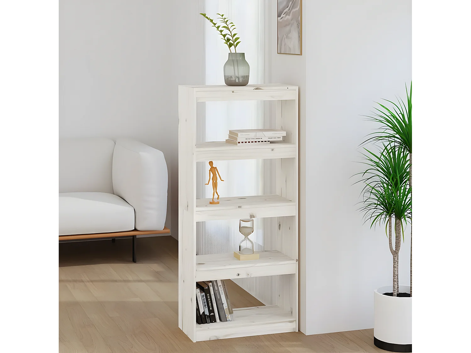 Bibliothèque/Séparateur de pièce Blanc 60x30x135,5cm Pin solide