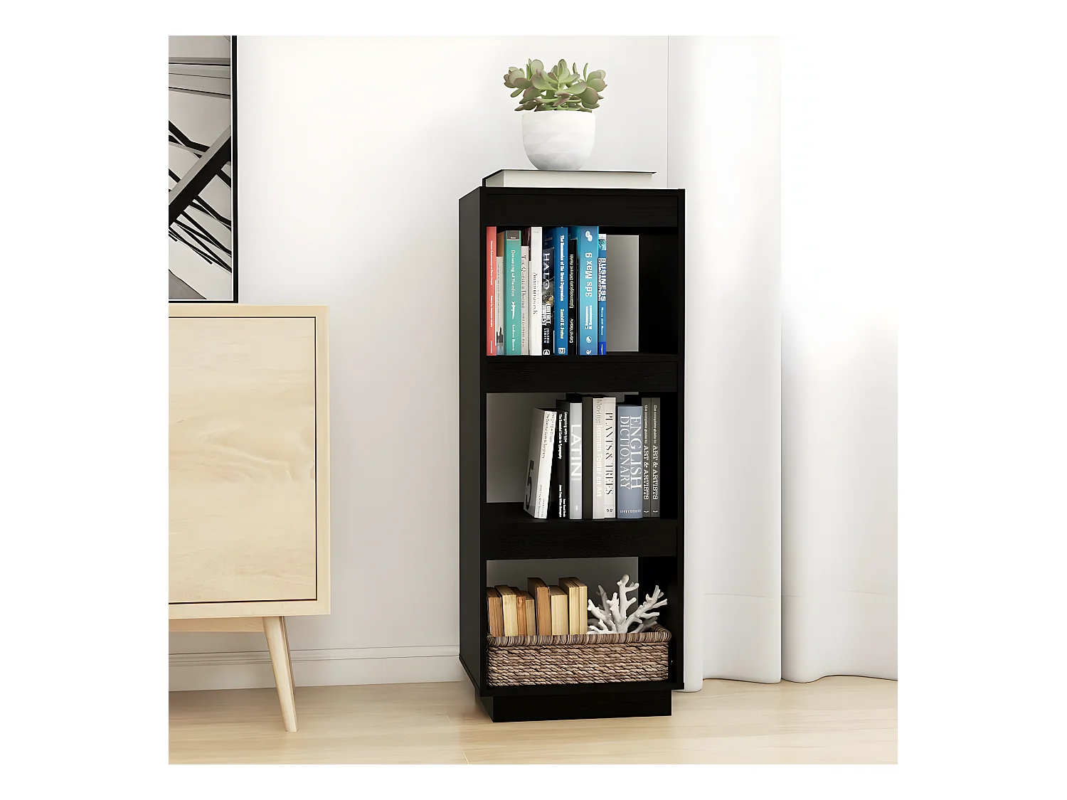 Bibliothèque/Séparateur de pièce Noir 40x35x103 cm Pin massif