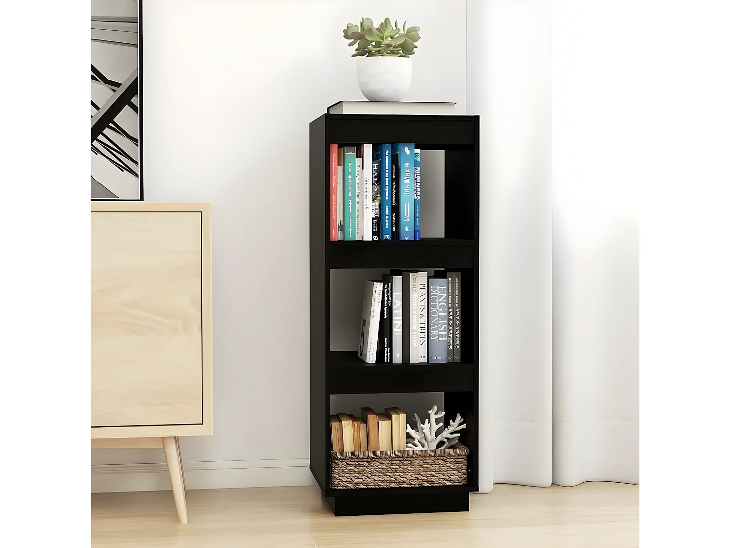 Boekenkast/kamerscherm 40x35x103 cm massief grenenhout zwart