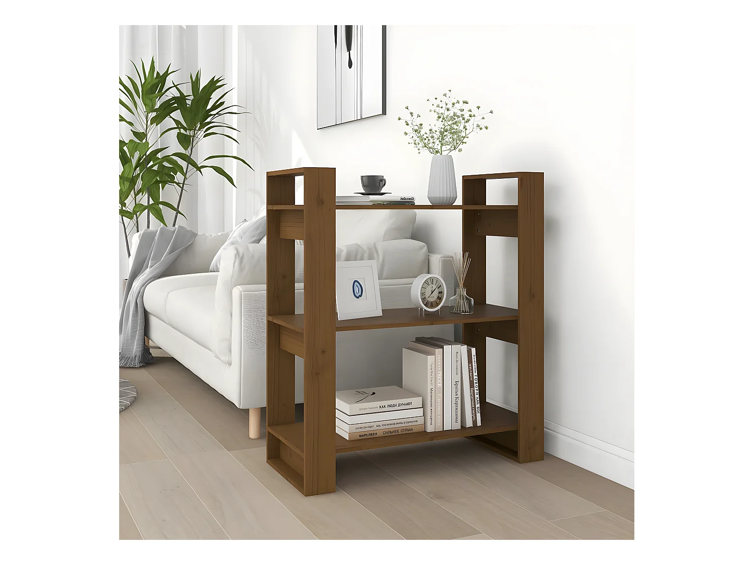 Bibliothèque/Cloison Marron miel 80x35x91 cm Bois massif