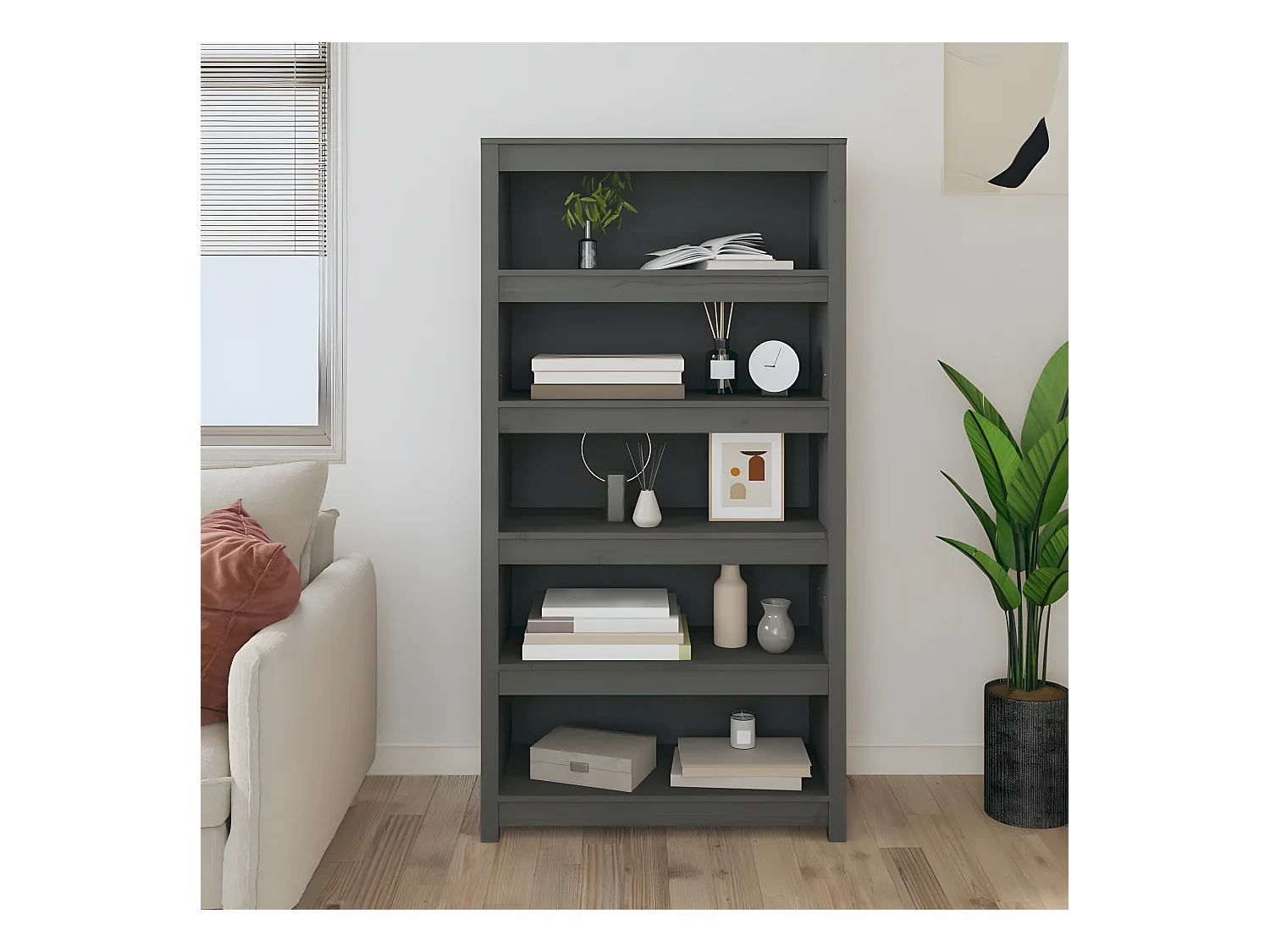 Bibliothèque Gris 80x35x154 cm Bois de pin massif