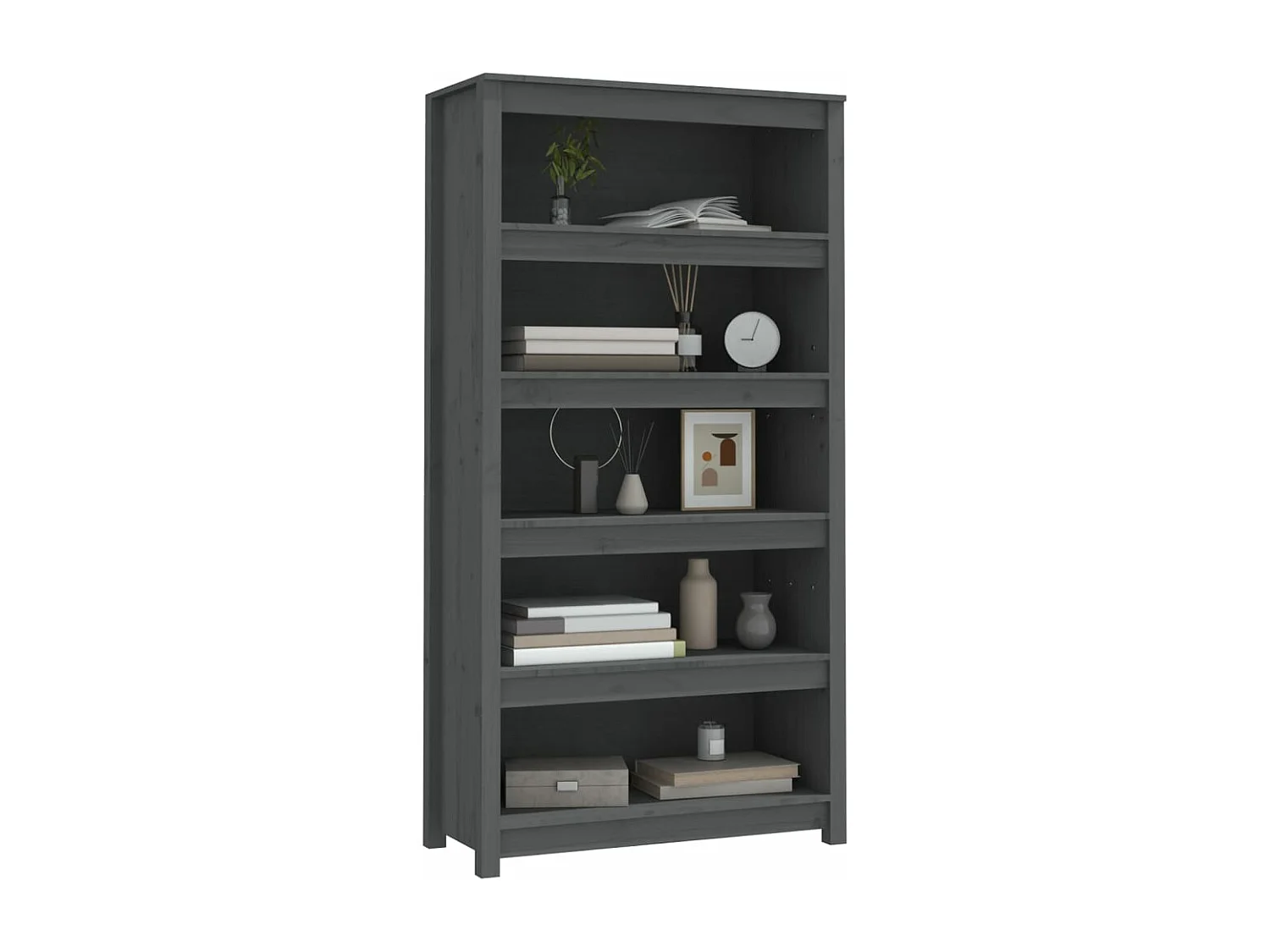 Estantería madera maciza de pino gris 80x35x154 cm