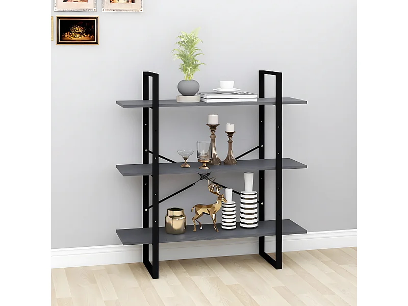 Estante com 3 prateleiras 100x30x105 cm pinho maciço cinzento