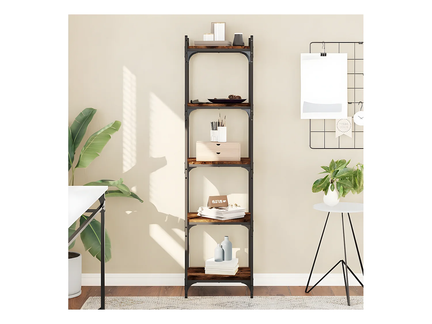 Librería 5 estantes madera ingeniería roble ahumado 40x30x154cm