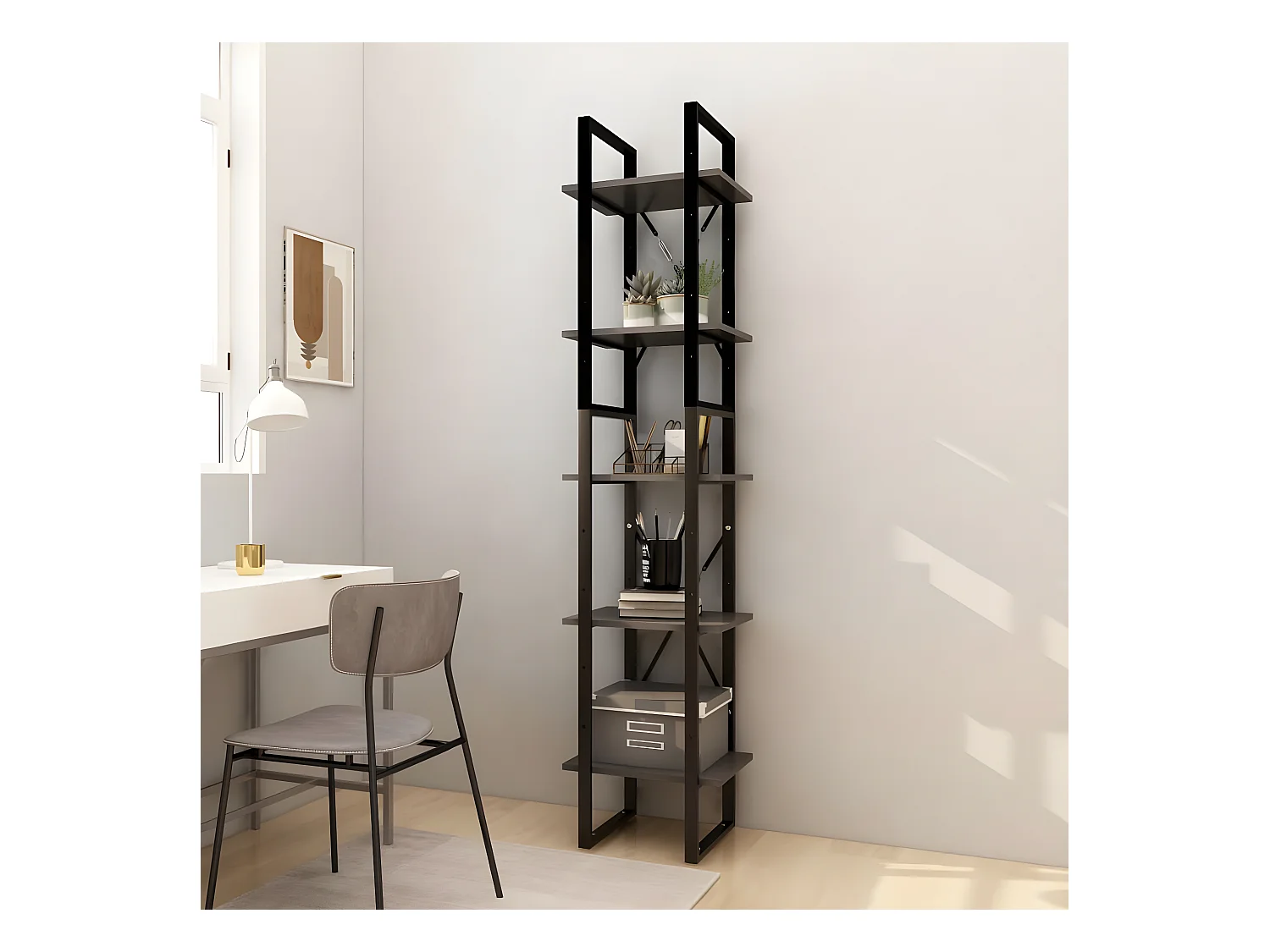 Bibliothèque à 5 niveaux Gris 40x30x175 cm Bois de pin