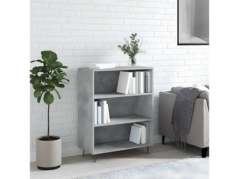Bibliothèque gris béton 69,5x32,5x90 cm bois d'ingénierie