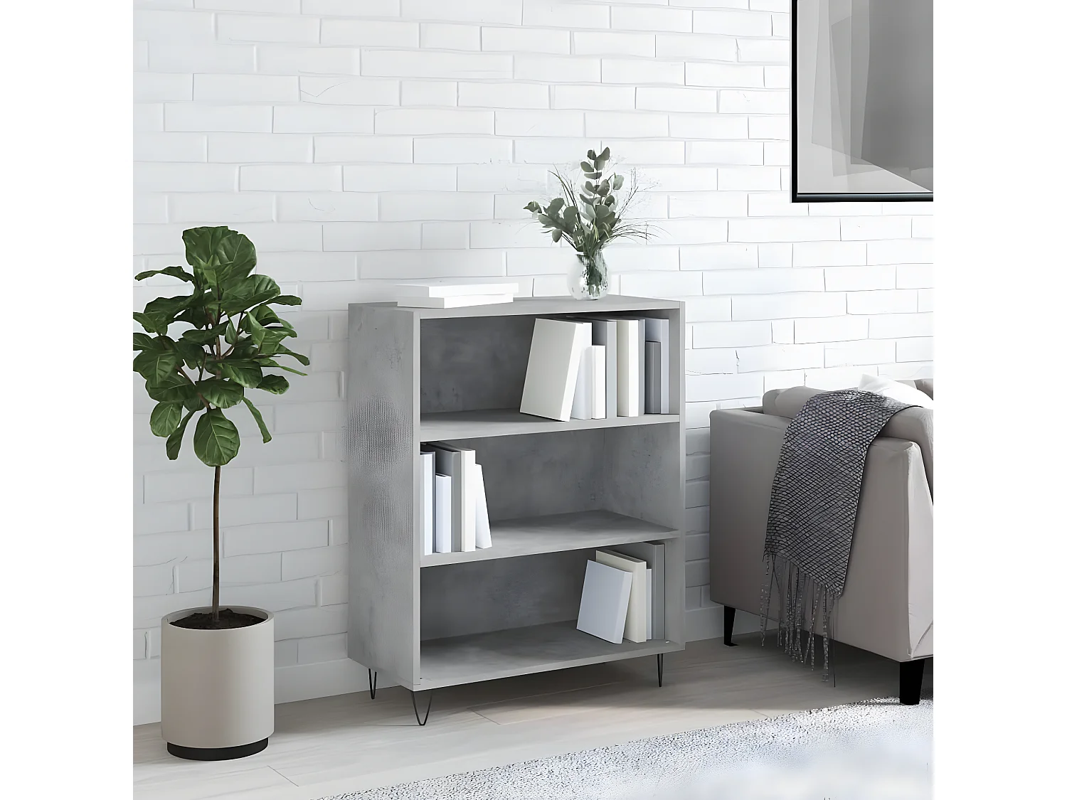 Boekenkast 69,5x32,5x90 cm bewerkt hout betongrijs