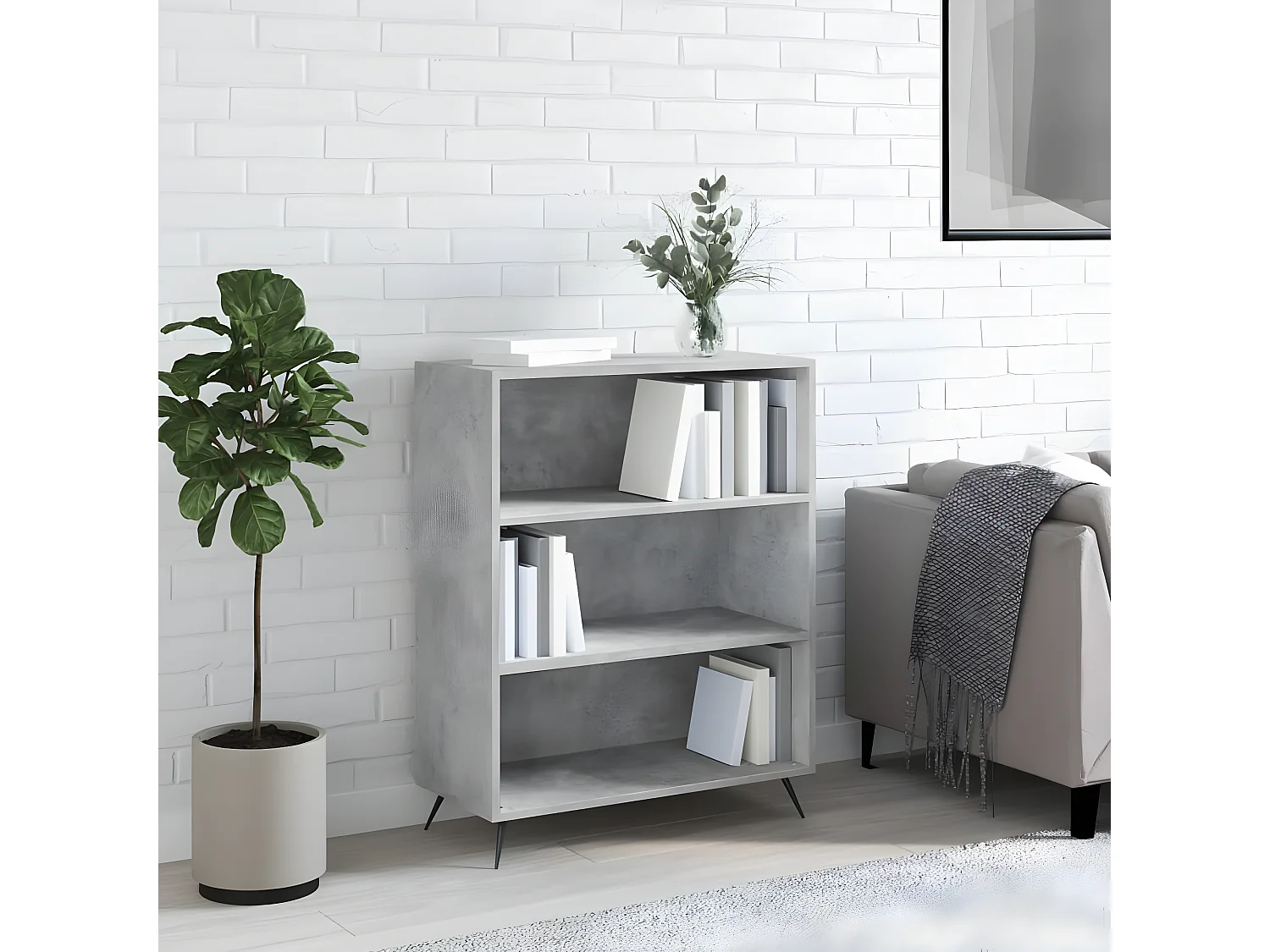 Bibliothèque gris béton 69,5x32,5x90 cm bois d'ingénierie