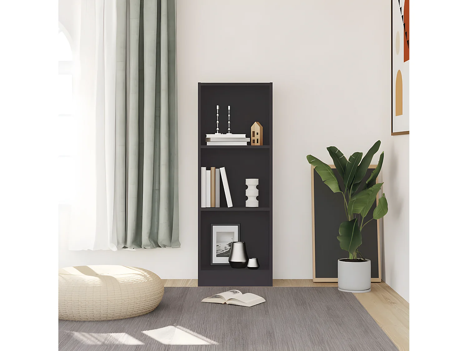 Bibliothèque à 3 niveaux Gris 40x24x108 cm Aggloméré