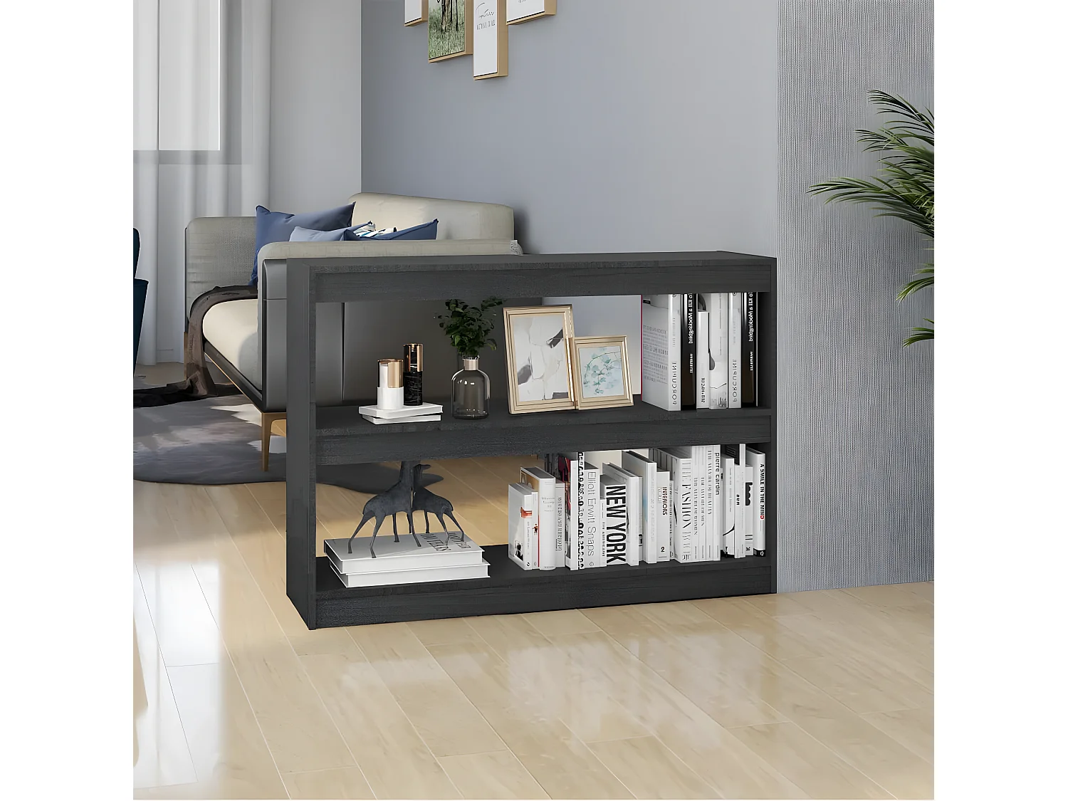 Bibliothèque/Séparateur de pièce Gris 100x30x71,5 cm Pin massif