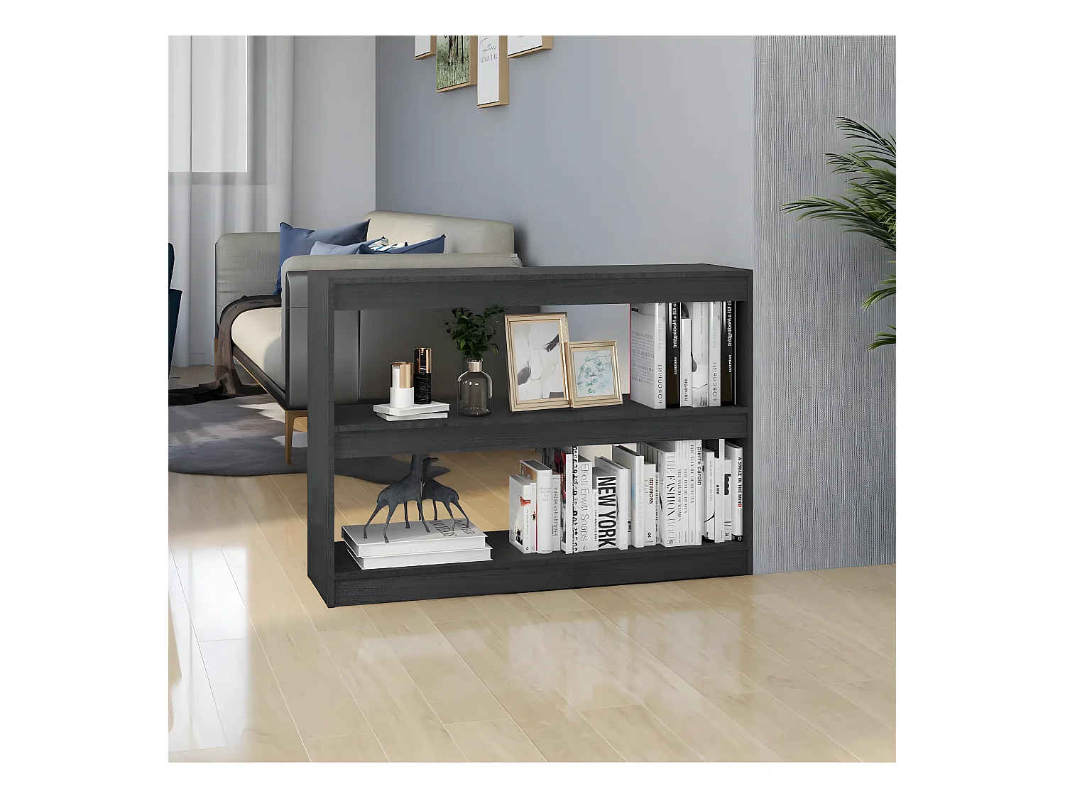 Bibliothèque/Séparateur de pièce Gris 100x30x71,5 cm Pin massif