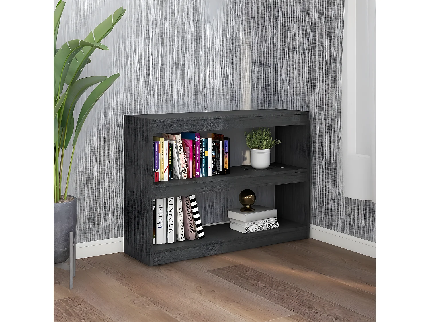 Bibliothèque/Séparateur de pièce Gris 100x30x71,5 cm Pin massif