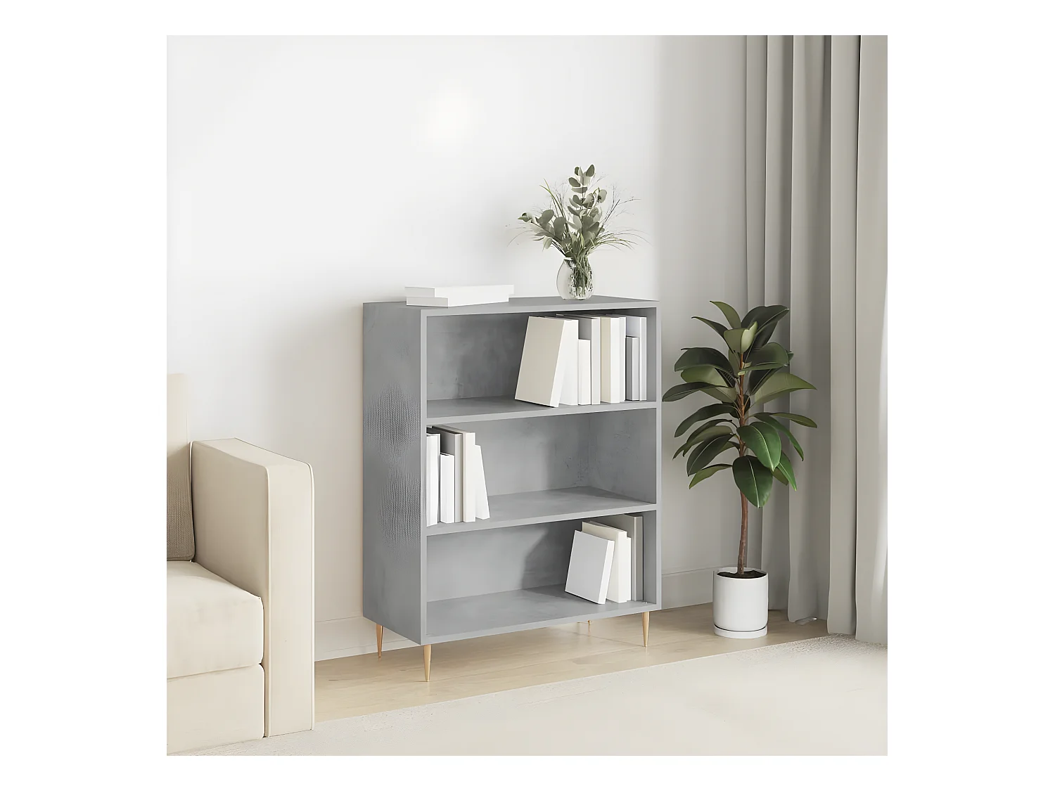 Bibliothèque gris béton 69,5x32,5x90 cm bois d'ingénierie