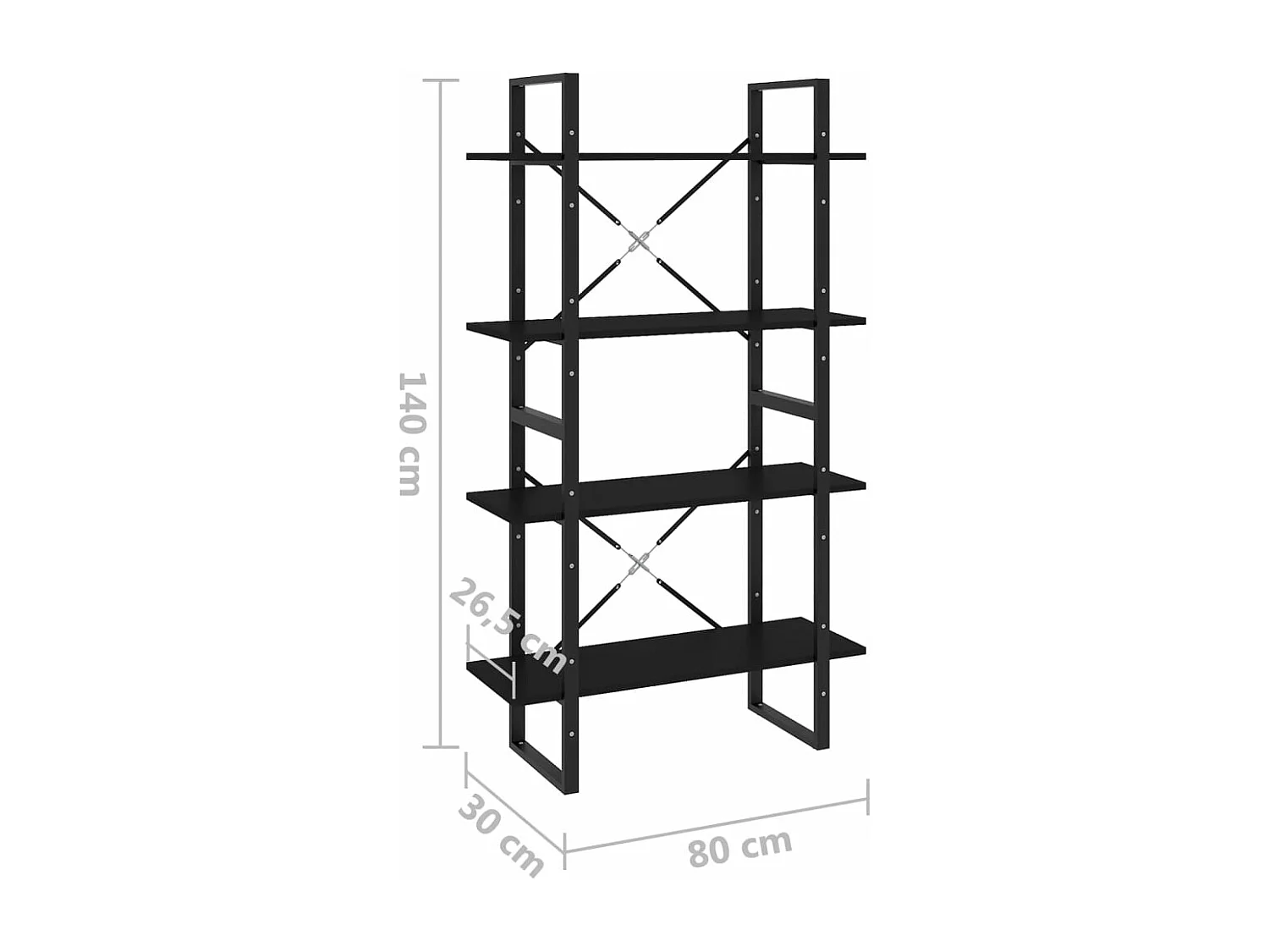 Bibliothèque à 4 niveaux Noir 80x30x140 cm Aggloméré