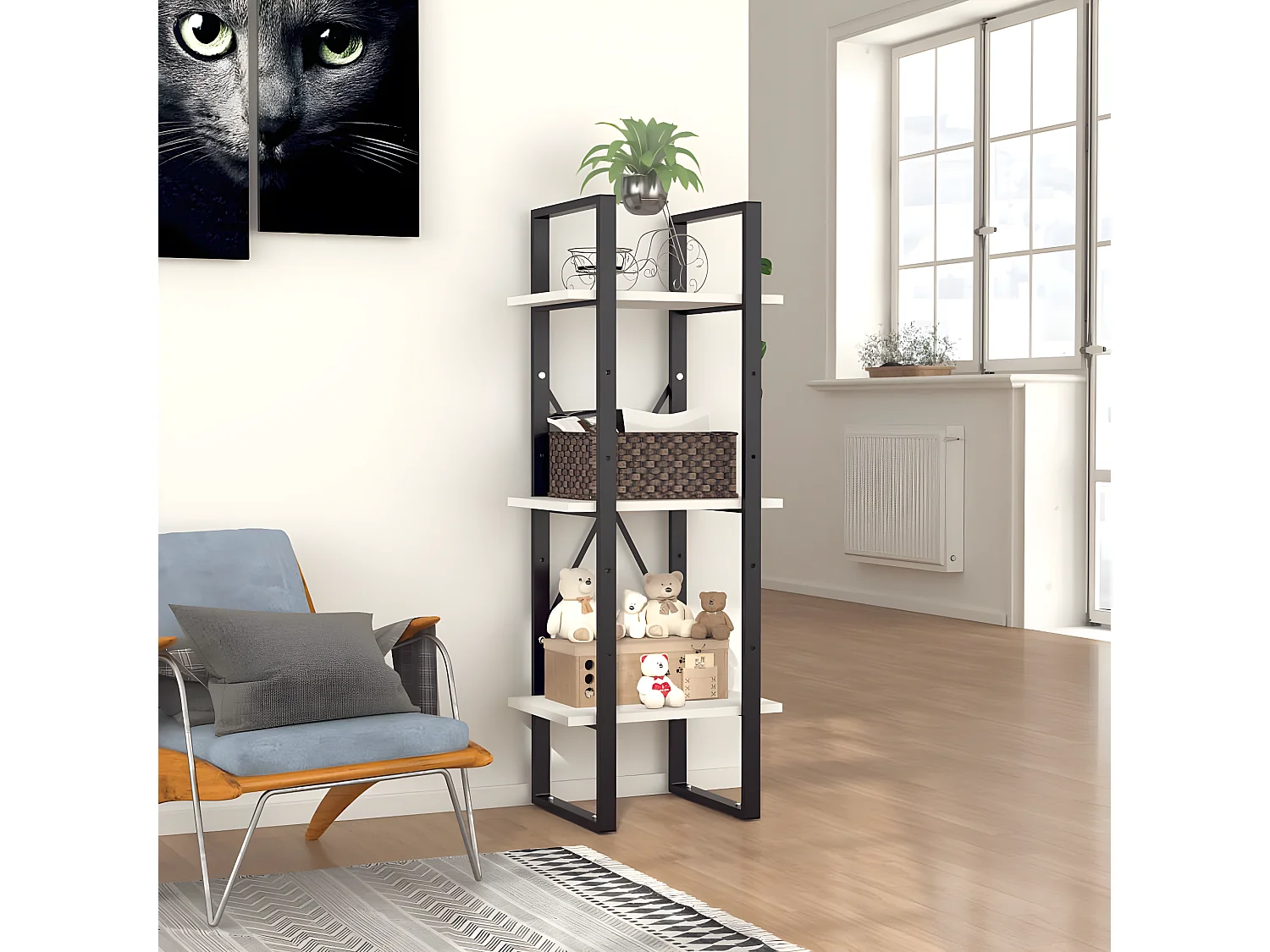 Bibliothèque à 3 niveaux Blanc 40x30x105 cm Aggloméré