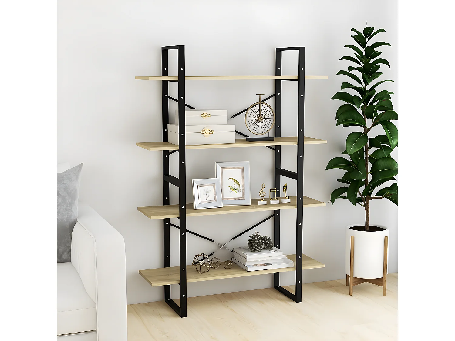 Estante 4 prateleiras 100x30x140cm contrap. cor carvalho sonoma