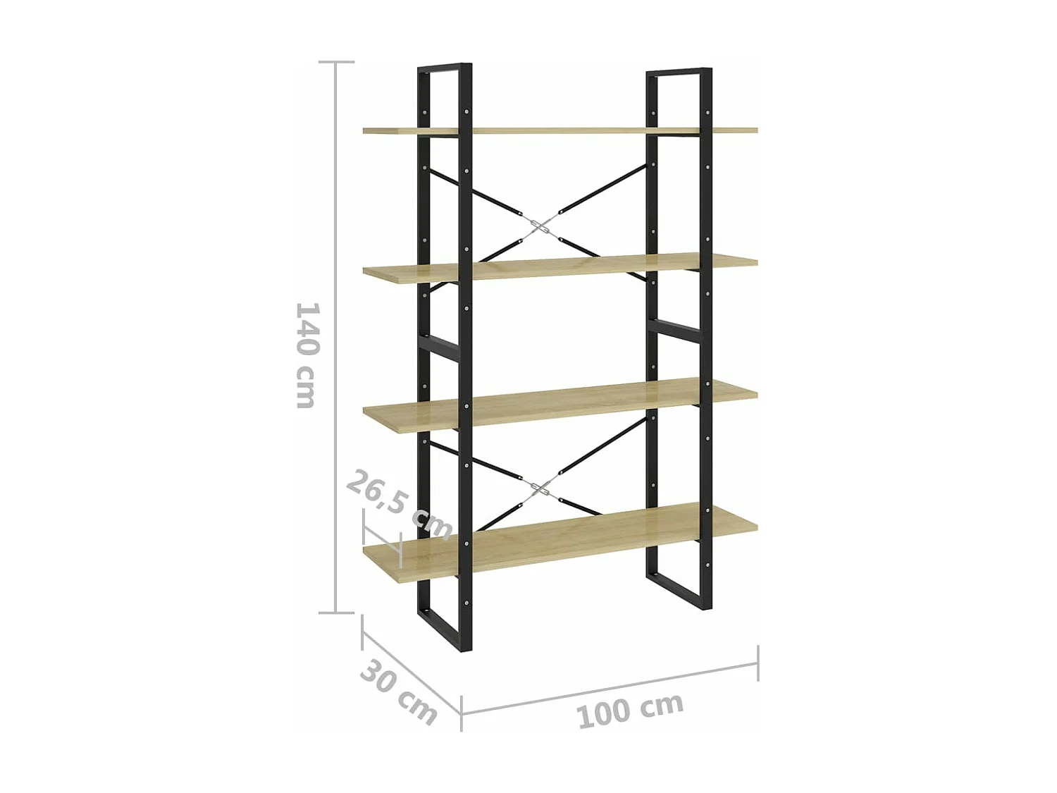 Estante 4 prateleiras 100x30x140cm contrap. cor carvalho sonoma