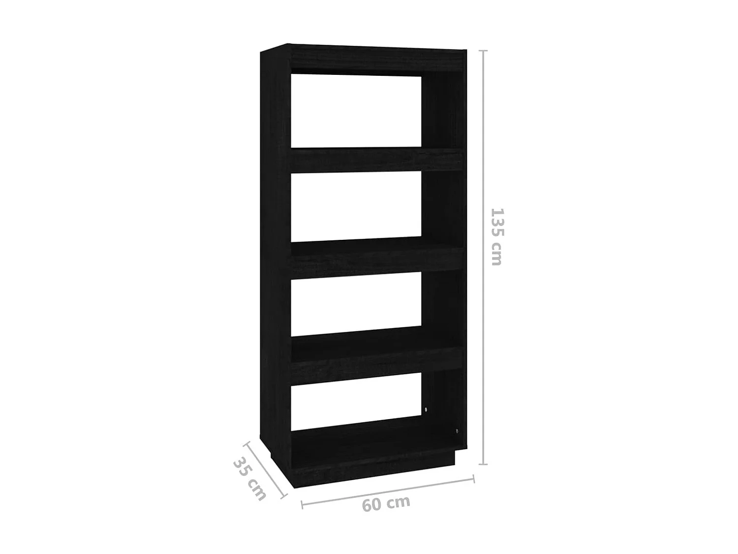 Bibliothèque/Séparateur de pièce Noir 60x35x135 cm Pin massif