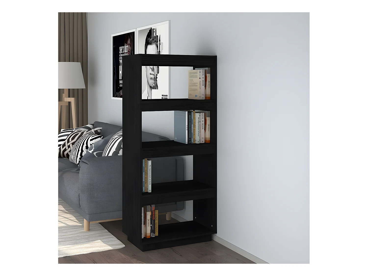 Bibliothèque/Séparateur de pièce Noir 60x35x135 cm Pin massif