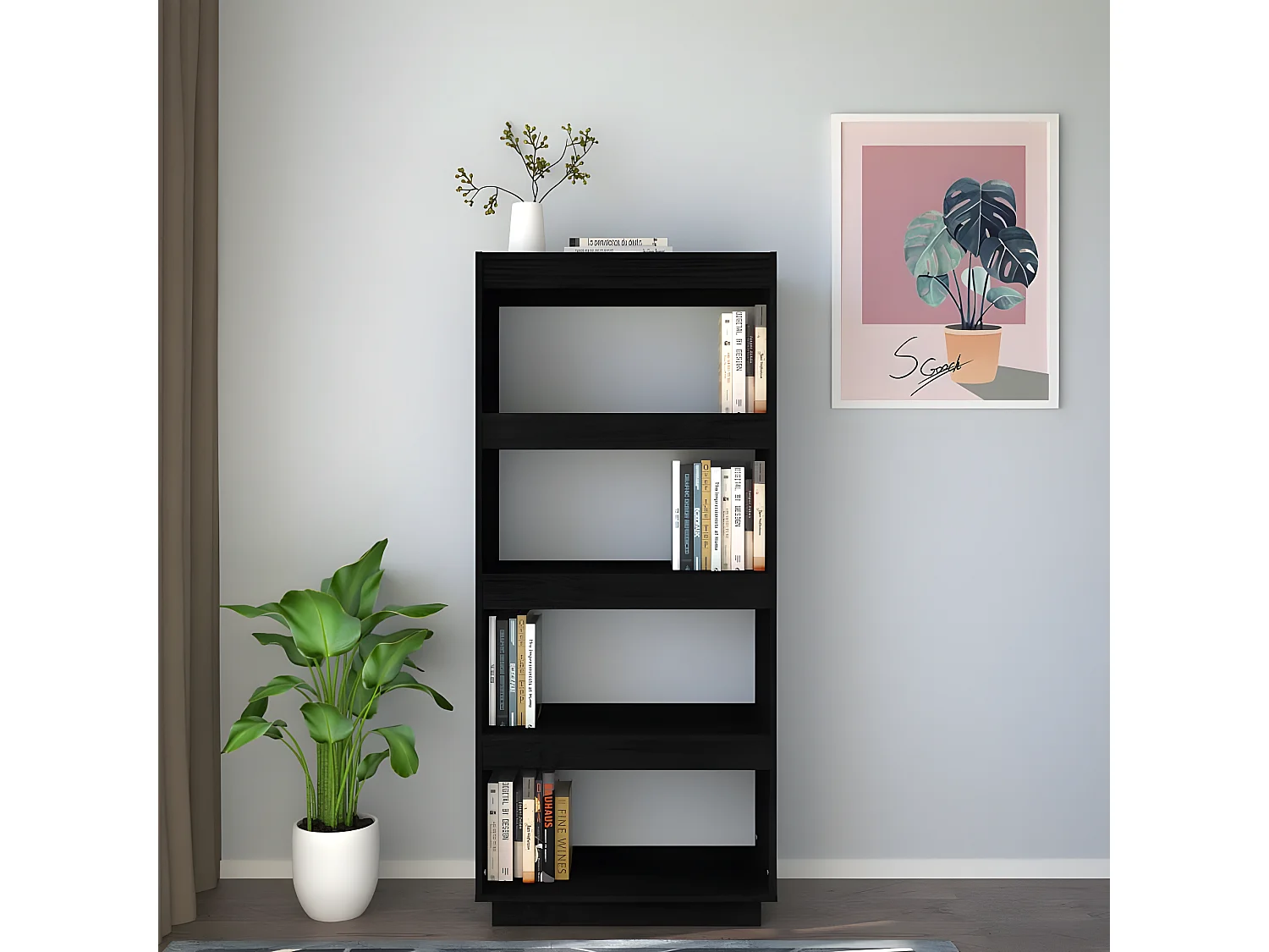 Bibliothèque/Séparateur de pièce Noir 60x35x135 cm Pin massif