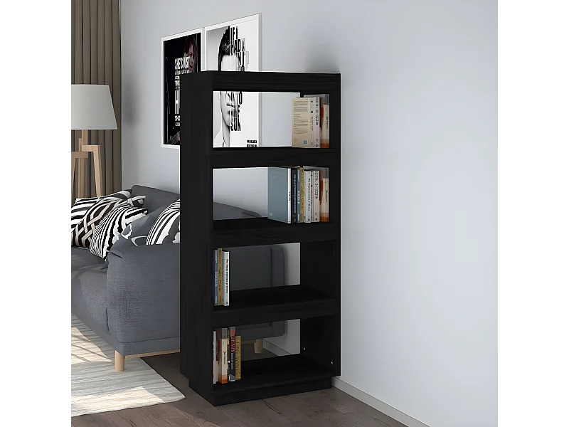 Estantería/divisor de espacios madera pino negro 60x35x135 cm